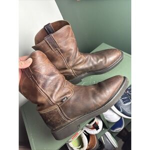 Justin Mens Tan Leather Work Boots Rugged Gaucho J-Max Pull-On Size 12